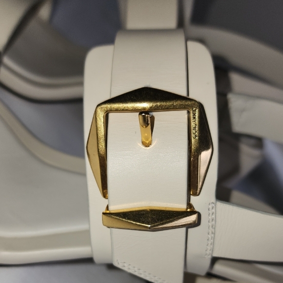 Jimmy Choo Cream and Gold Heels with Chunky Block Heel - Picture 7 of 12